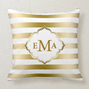 Coussin Motif géométrique Monogram Gold Et White