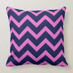Coussin Motif géométrique Navy-Blue & Pink Zigzag Chevron