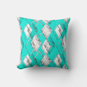 Coussin Motif géométrique néo-turquoise.