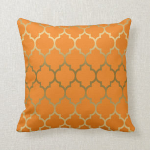 Coussin Motif Géométrique Or Et Orange Quatrefoil