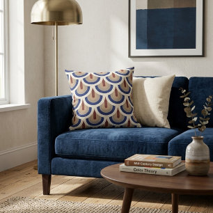 Coussin Motif géométrique paon bleu rétro 70s