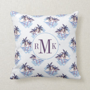Coussin Motif géométrique pourpre de palmier d'aquarelle