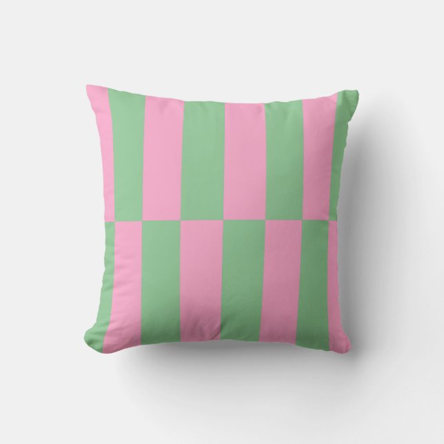 Coussin Motif géométrique rayé rose et vert (Recto)