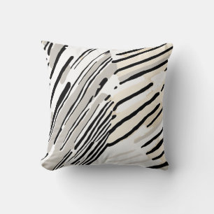 Coussin Motif géométrique rayures noir, blanc et gris