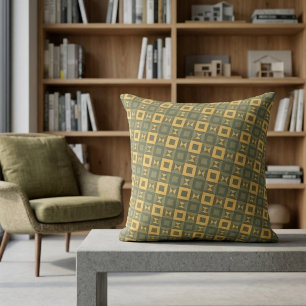 Coussin Motif géométrique rétro élégant vert olive et or
