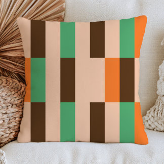 Coussin Motif géométrique rétro vert, orange et beige