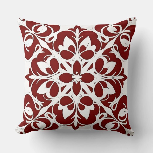 Coussin Motif géométrique rouge et blanc complexe (Recto)