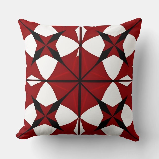 Coussin Motif géométrique rouge et noir complexe (Recto)