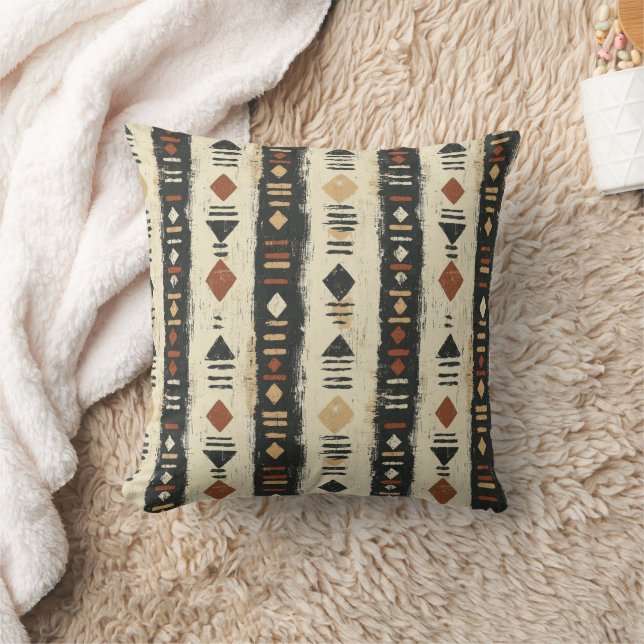 Coussin Motif géométrique rustique en boue de coton (4) (Couverture)