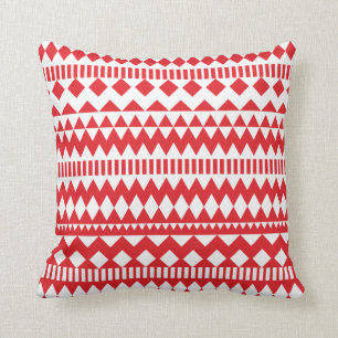 Coussin Motif géométrique tribal blanc rouge aztèque de
