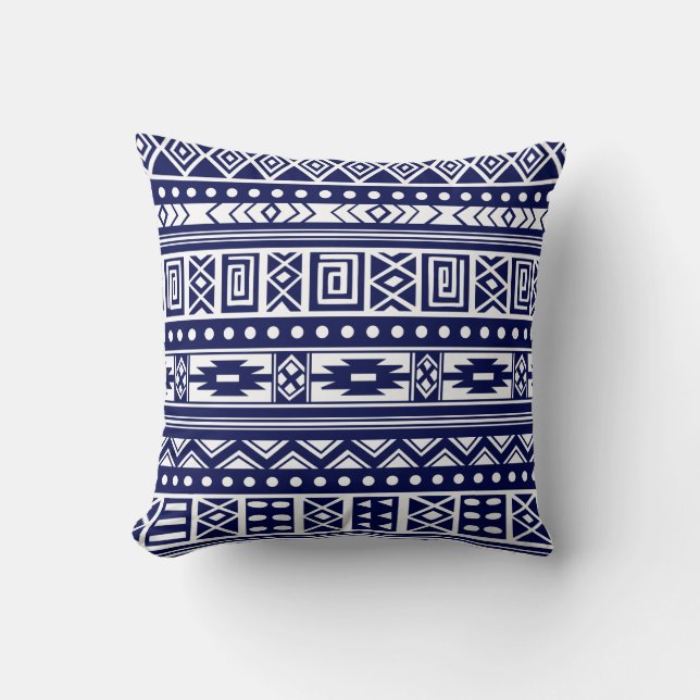 Coussin Motif géométrique tribal bleu (Recto)