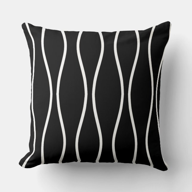 Coussin Motif géométrique Wavy Abstrait en noir (Recto)