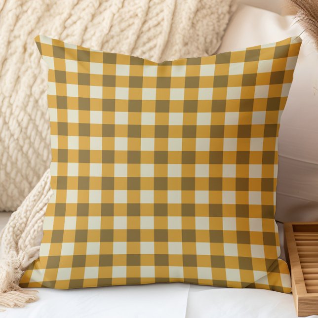 Coussin Motif Gingham Automne Chaud dans des Tons de Terre (Créateur téléchargé)