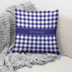 Coussin Motif Gingham Bleu et Blanc Rustique Nom