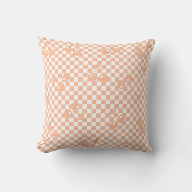 Coussin Motif Gingham Cerise Fuzz pêche (Recto)