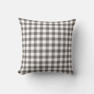 Coussin Motif Gingham Gris et Blanc