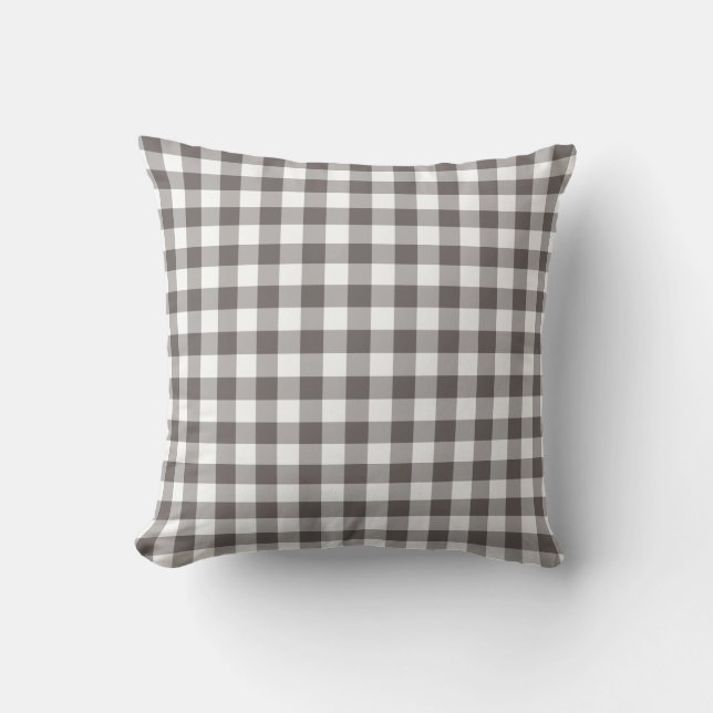 Coussin Motif Gingham Gris et Blanc (Recto)