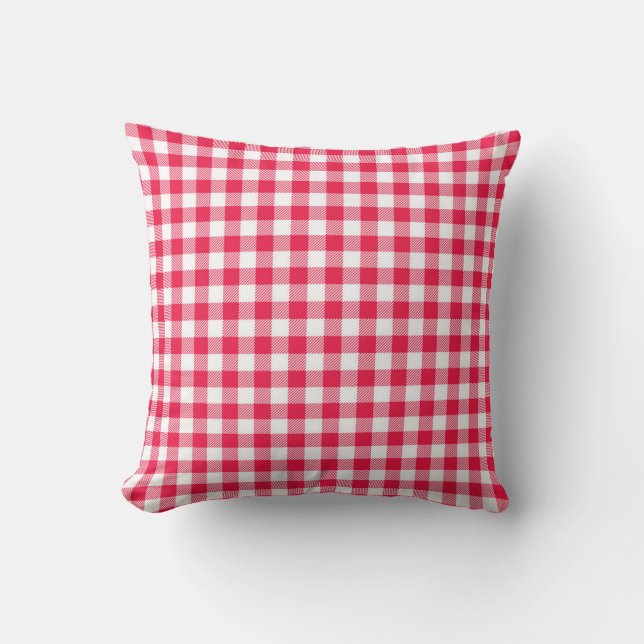 Coussin Motif Gingham Rouge et Blanc Classique Rustique (Recto)
