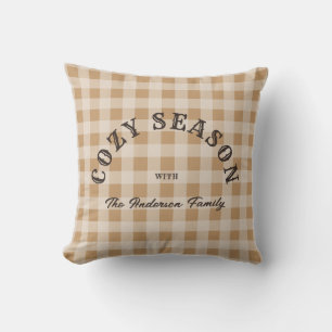 Coussin Motif Gingham Western Rustique Écriture Marron Per