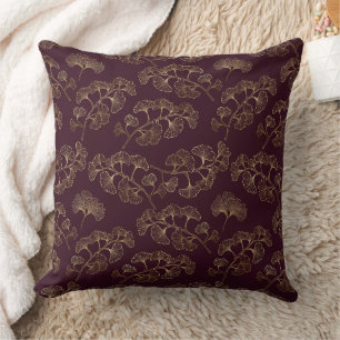 Coussin Motif Ginkgo Bourgogne Moderne