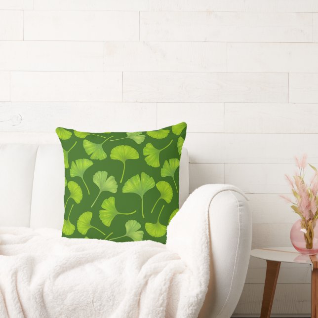 Coussin Motif Ginkgo sur vert foncé (Canapé)