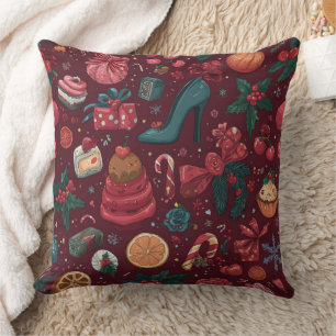 Coussin Motif Glamour de Noël Rouge Coquette