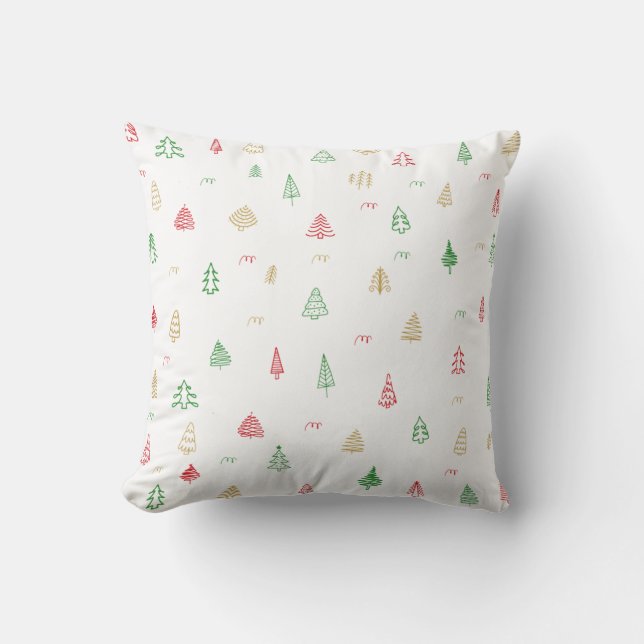 Coussin Motif Gold Green Red Christmas Trees (Recto)