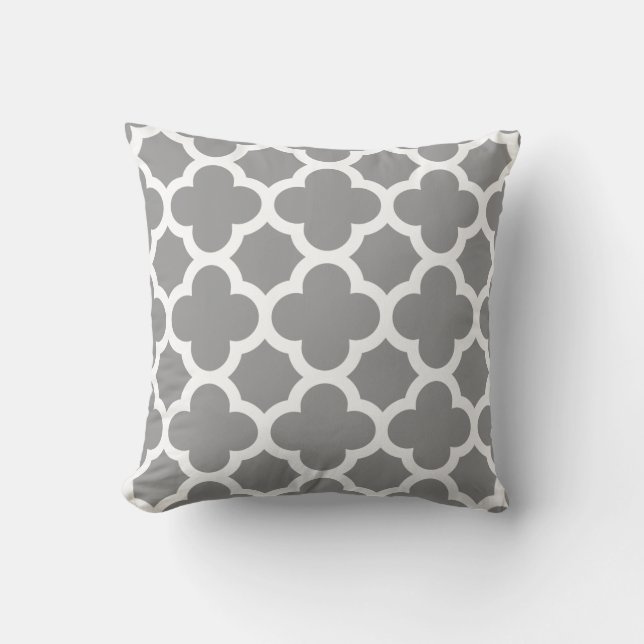 Coussin Motif gris de quatrefoil de Morrocan (Recto)