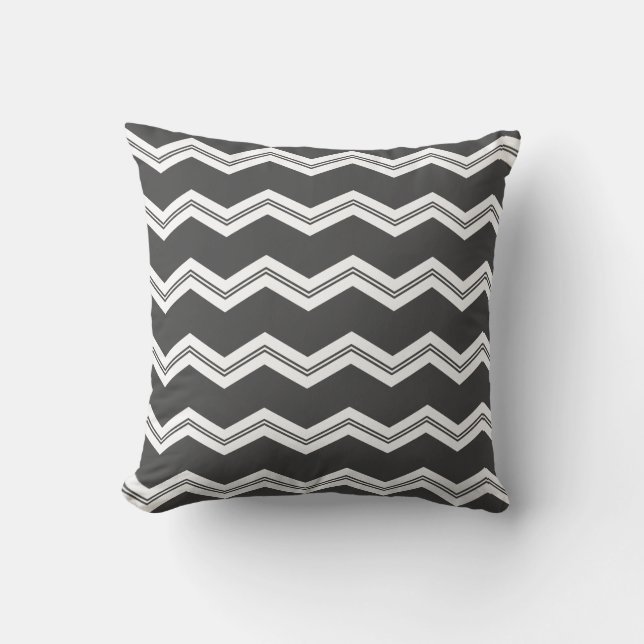 Coussin motif gris gris blanc chevron (Recto)