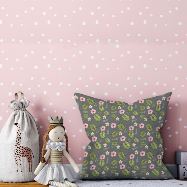 Coussin Motif gris rose fleuri aquarelle (Créateur téléchargé)