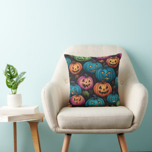 Coussin Motif Halloween Citrouille coloré
