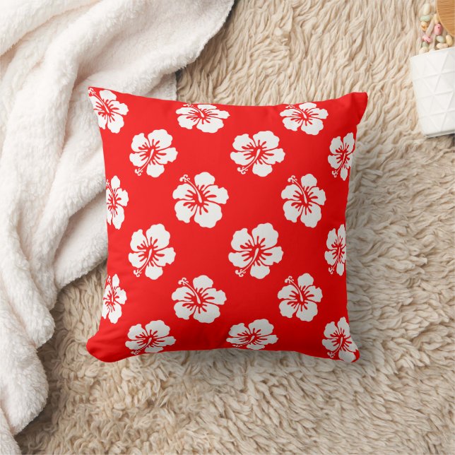 Coussin Motif Hawaïen Hibiscus Rouge et blanc (Couverture)