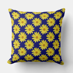 Coussin Motif Helianthus 'Lemon Queen' - Bleu foncé