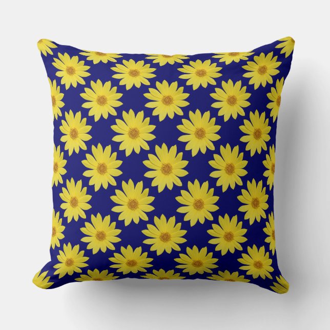 Coussin Motif Helianthus 'Lemon Queen' - Bleu foncé (Recto)