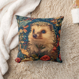 Coussin Motif Hérisson Floral de Jardin de Forêt Vintage