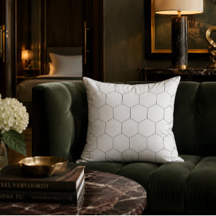 Coussin Motif Hexagon, peigne de miel, noir et blanc