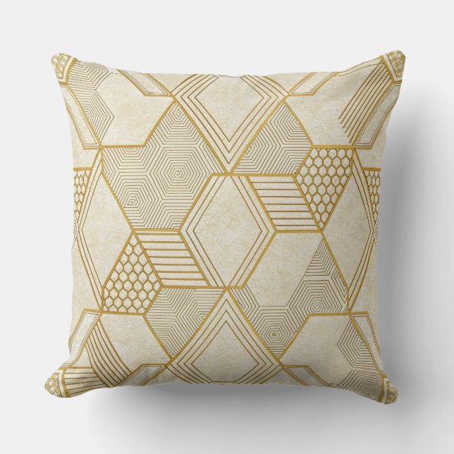 Coussin Motif hexagonal organique moderne | Crème et beige (Recto)