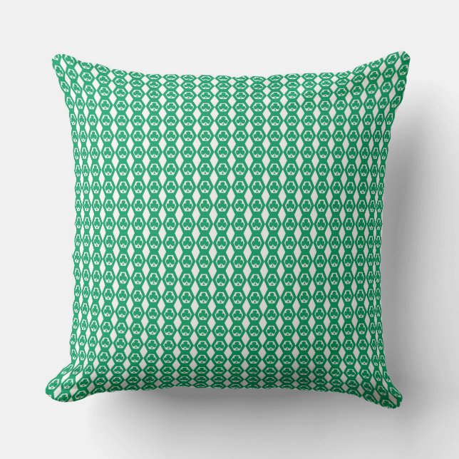 Coussin Motif Hexagone Blanc Vert Trèfle (Recto)