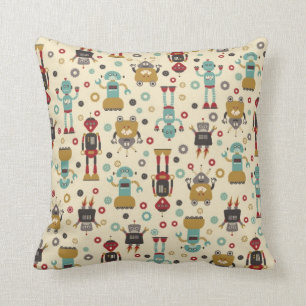Coussin Motif illustré rétros par robots d'amusement