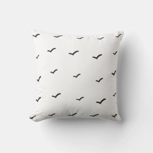Coussin Motif/Impression d'oiseaux minimaliste noir et bla