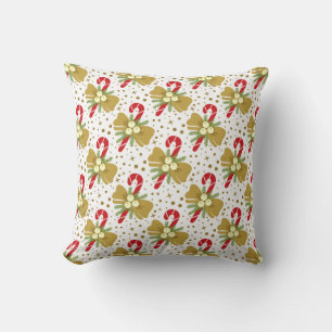 Coussin Motif imprimé de Noël Cannes en bonbon et Rubans