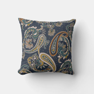 Coussin Motif indien traditionnel Paisley sur fond de terr