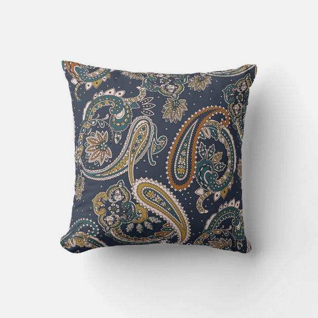 Coussin Motif indien traditionnel Paisley sur fond de terr (Recto)