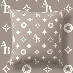 Coussin Motif initial du monogramme Taupe Gray + ivoire Pe