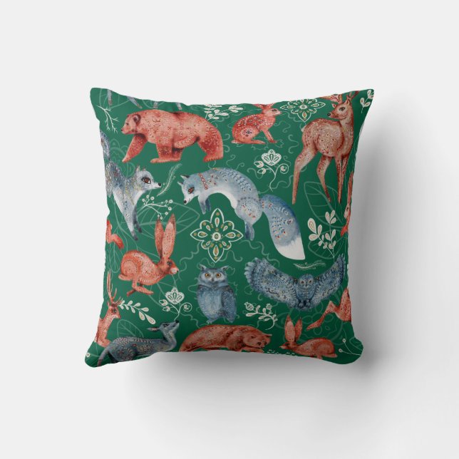 Coussin Motif intrigué d'animaux de la forêt (Verso)