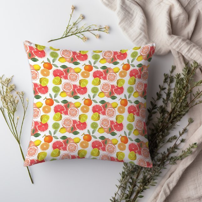 Coussin Motif jaune citron agrumes  (Lemon citrus yellow Pattern Throw Pillow.)