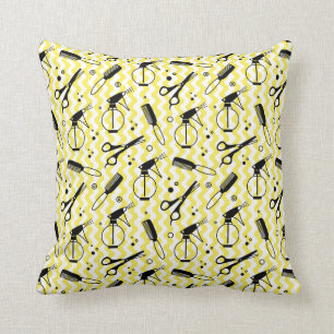 Coussin Motif jaune d'outil de coiffeur