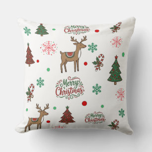 Coussin motif Joyeux Noël Renne & Arbre Mignon