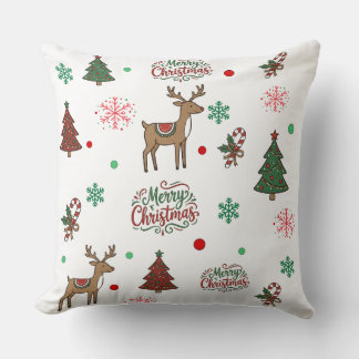 Coussin motif Joyeux Noël Renne & Arbre Mignon
