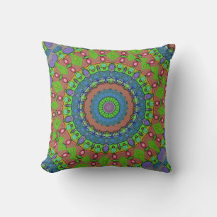 Coussin Motif Kaléidoscope de Noël Bleu Vert Rouge